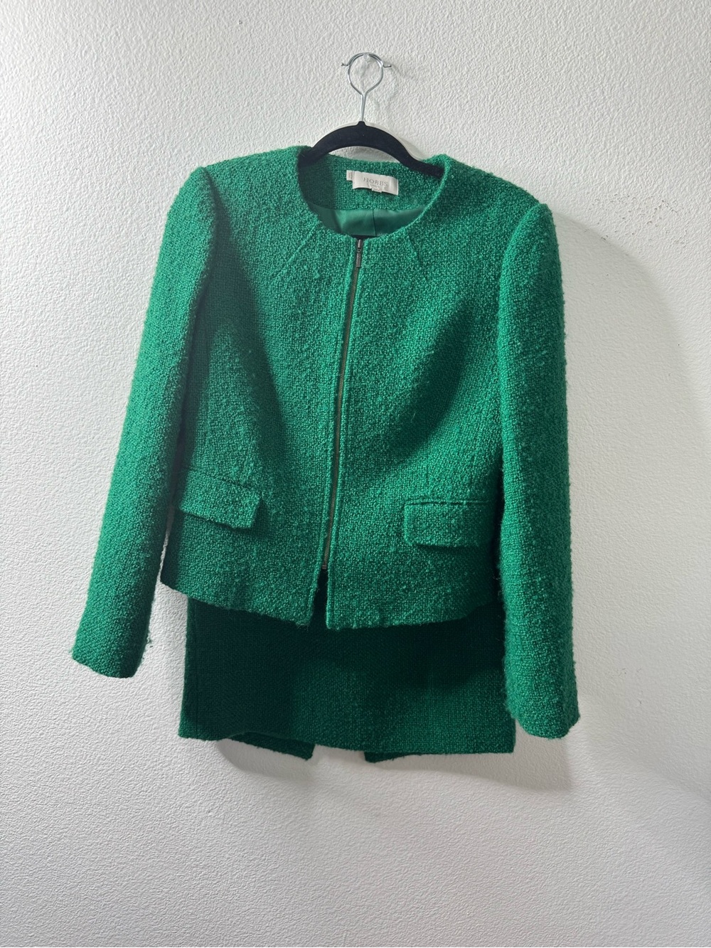Textured Emerald Bouclé Zip Jacket